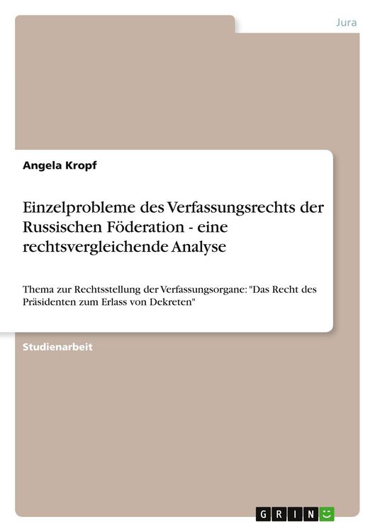 Produktbild: Einzelprobleme des Verfassungsrechts der Russischen F&ouml;deration - eine rechtsvergleichende Analyse