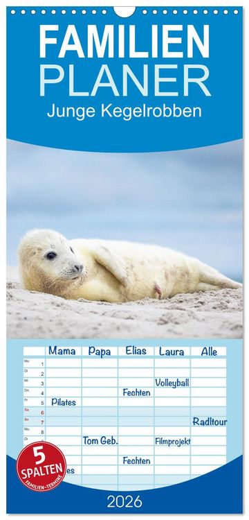 Produktbild: Familienplaner 2026 - Junge Kegelrobben mit 5 Spalten (Wandkalender, 21 x 45 cm) CALVENDO