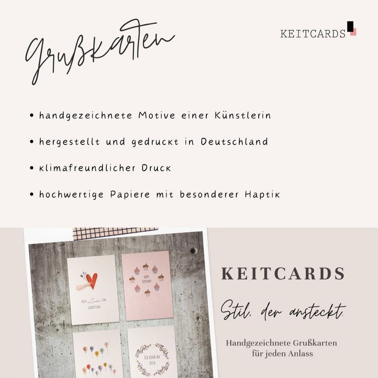 Produktbild: KEITCARDS Weihnachtskarten - handgezeichnete Klappkarten mit Briefumschlag, 6er Set