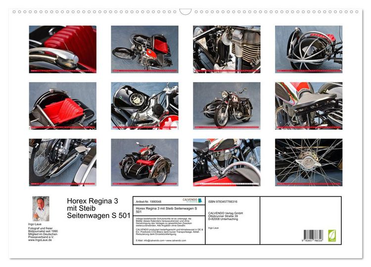 Produktbild: Horex Regina 3 mit Steib Seitenwagen S 501 (Wandkalender 2026 DIN A2 quer), CALVENDO Monatskalender