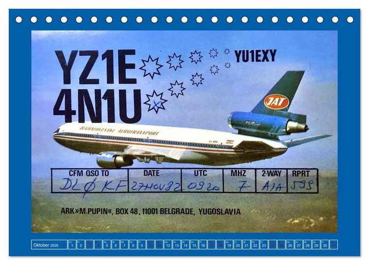 Produktbild: &Uuml;ber den Wolken - Flugzeuge des 20. Jahrhunderts auf Amateurfunkkarten (Tischkalender 2026 DIN A5 quer), CALVENDO Monatskalender