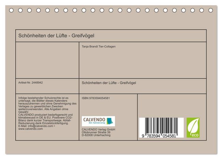 Produktbild: Sch&ouml;nheiten der L&uuml;fte - Greifv&ouml;gel (Tischkalender 2027 DIN A5 quer), CALVENDO Monatskalender