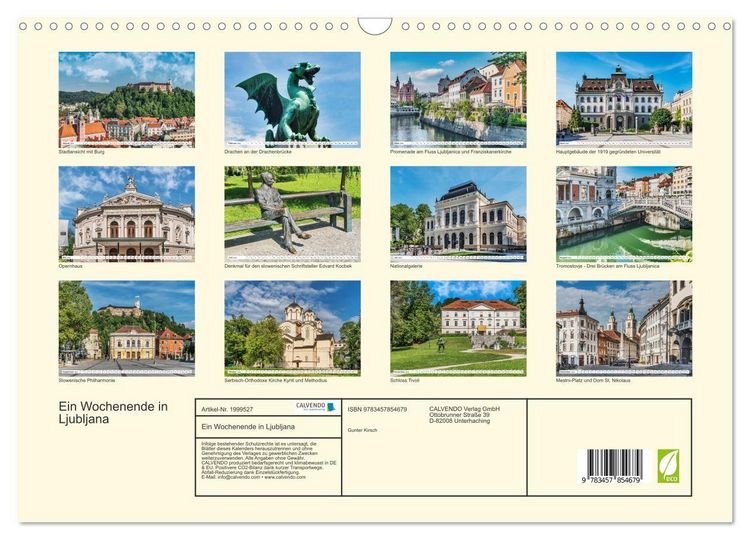Produktbild: Ein Wochenende in Ljubljana (Wandkalender 2026 DIN A3 quer), CALVENDO Monatskalender