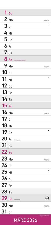 Produktbild: Streifenplaner PINK 2026 - Streifenkalender - Wandplaner - Küchen-Kalender - 11,3x49,5
