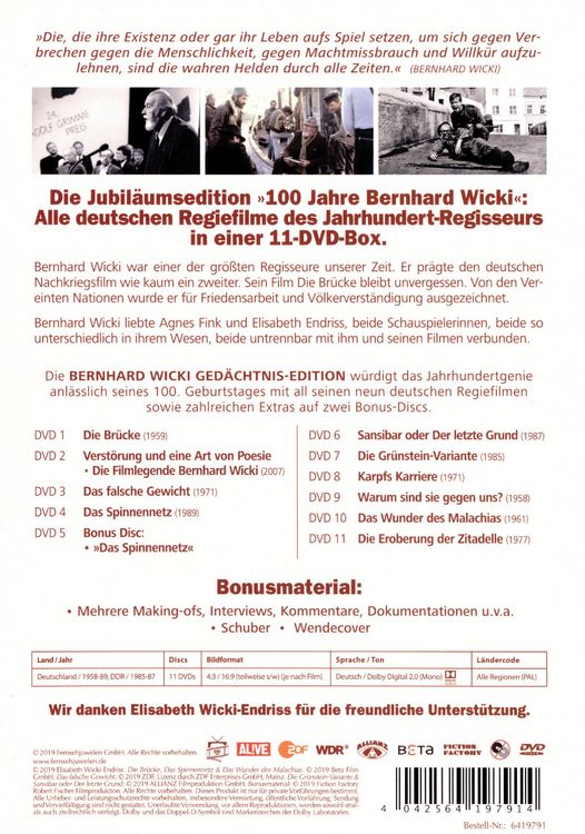 Produktbild: Bernhard Wicki - Ged&auml;chtnis-Edition (Filmjuwelen) [11 DVDs]