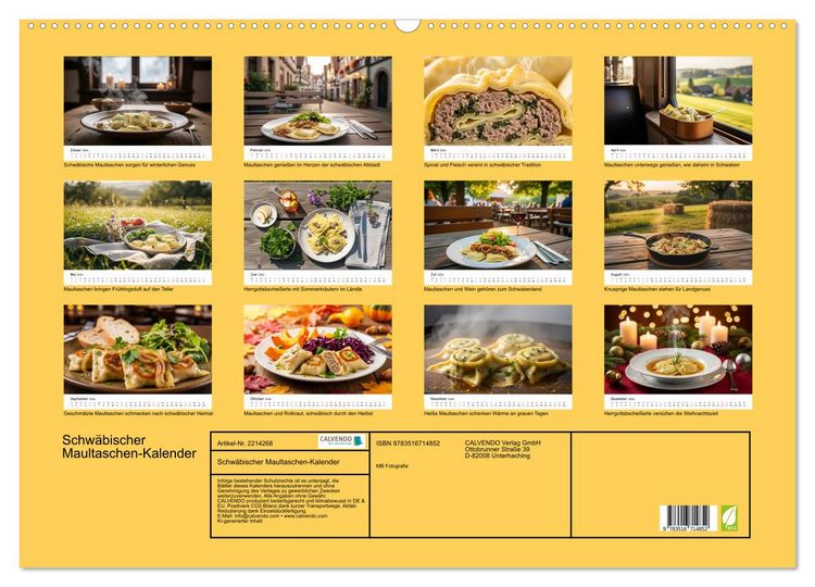 Produktbild: Schw&auml;bischer Maultaschen-Kalender (Wandkalender 2026 DIN A2 quer), CALVENDO Monatskalender