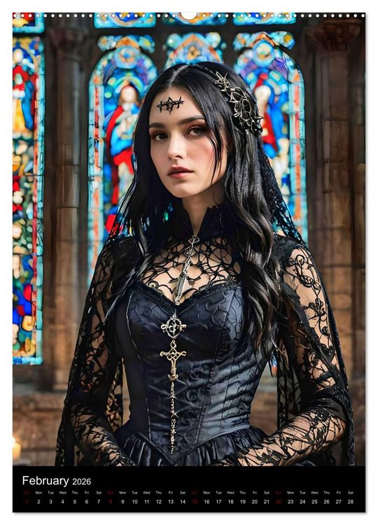 Produktbild: AI Gothic world - Mystical beauties of the night (Wall Calendar 2026 DIN A2 portrait), CALVENDO 12 Month Wall Calendar
