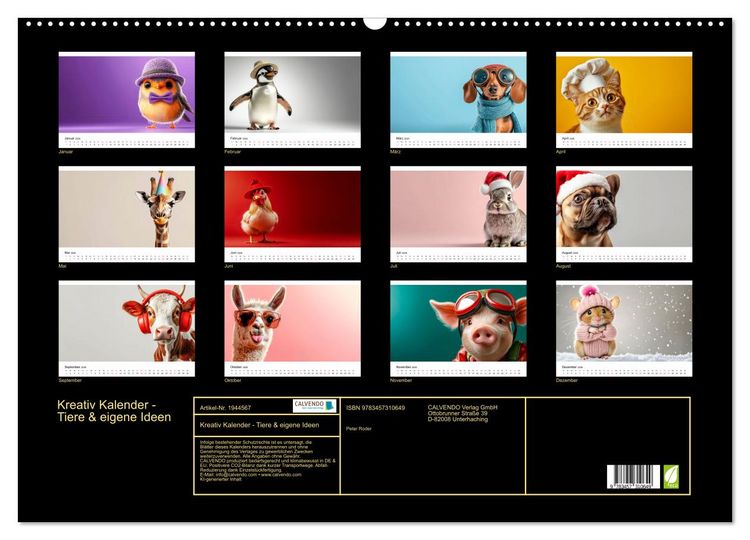Produktbild: Kreativ Kalender - Tiere & eigene Ideen (Wandkalender 2026 DIN A2 quer), CALVENDO Monatskalender
