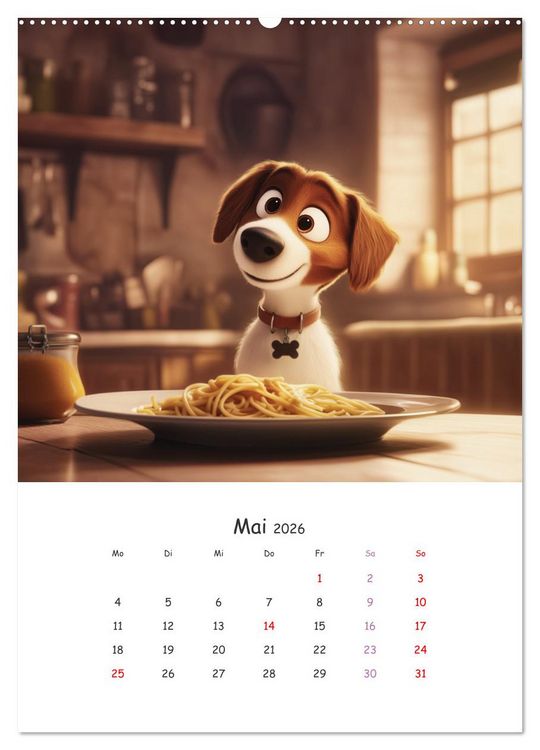 Produktbild: Fellnasen am K&uuml;chentisch - 12 KI-Motive mit Hunden (hochwertiger Premium Wandkalender 2026 DIN A2 hoch), Kunstdruck in Hochglanz