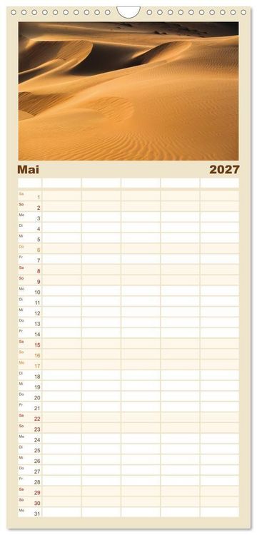 Produktbild: Familienplaner 2027 - Die D&uuml;nen in der W&uuml;ste von Abu Dhabi mit 5 Spalten (Wandkalender, 21 x 45 cm) CALVENDO