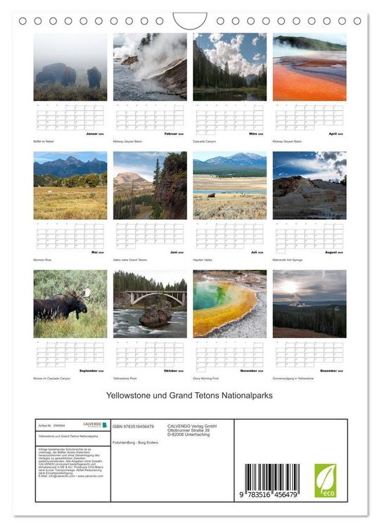 Produktbild: Yellowstone und Grand Tetons Nationalparks (Wandkalender 2026 DIN A4 hoch), CALVENDO Monatskalender