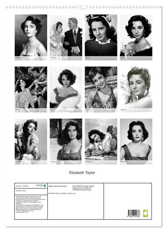 Produktbild: Elizabeth Taylor (Wandkalender 2026 DIN A2 hoch), CALVENDO Monatskalender