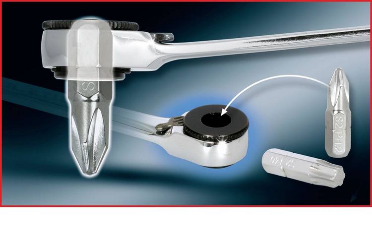 Produktbild: KS Tools 503.4678 Mini-Bit-Umschalt-Ratschenringschl&uuml;ssel 124.50mm