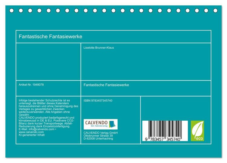 Produktbild: Fantastische Fantasiewerke (Tischkalender 2026 DIN A5 quer), CALVENDO Monatskalender