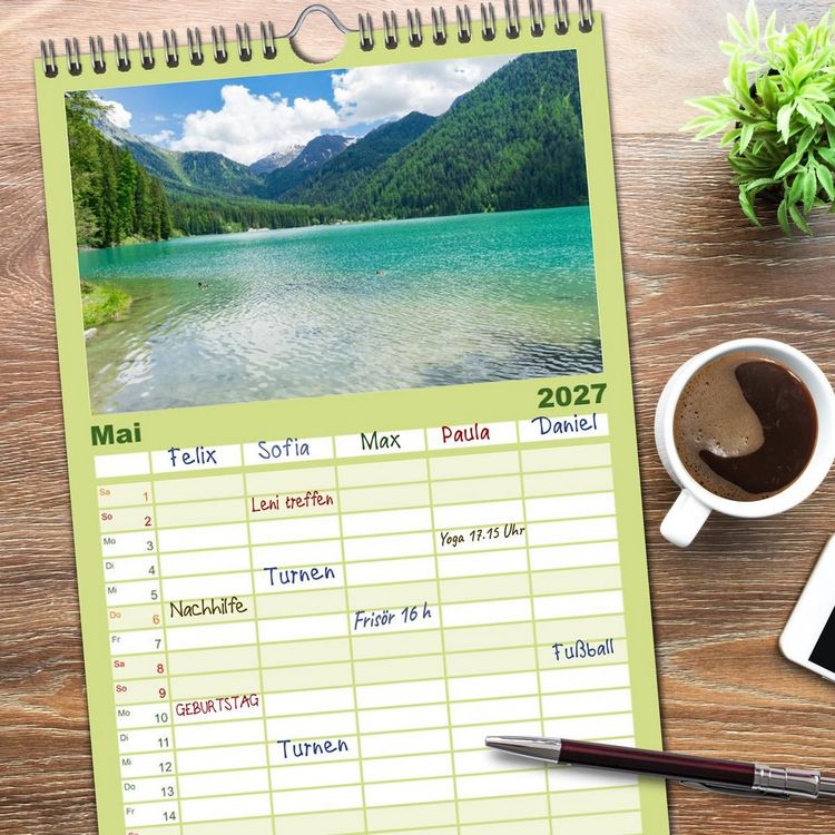 Produktbild: Familienplaner 2027 - S&uuml;dtirol - Traumhafte Berge und Seen im Norden Italiens mit 5 Spalten (Wandkalender, 21 x 45 cm) CALVENDO