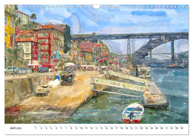 Produktbild: Porto - Ansichten in Aquarell (Wandkalender 2026 DIN A3 quer), CALVENDO Monatskalender