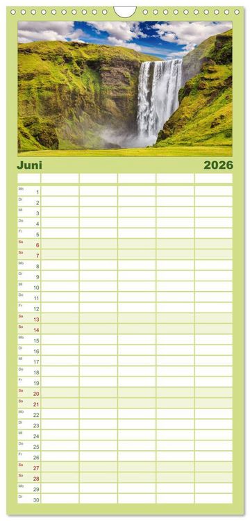 Produktbild: Familienplaner 2026 - Island - Spektakul&auml;re Landschaft aus Feuer, Wasser und Eis mit 5 Spalten (Wandkalender, 21 x 45 cm) CALVENDO