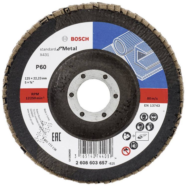 Produktbild: Bosch Accessories 2608603657 X431 F&auml;cherschleifscheibe Durchmesser 125 mm Bohrungs-&Oslash; 22.33 mm K&ouml;rnung (num) 60 Stahl 1 St.