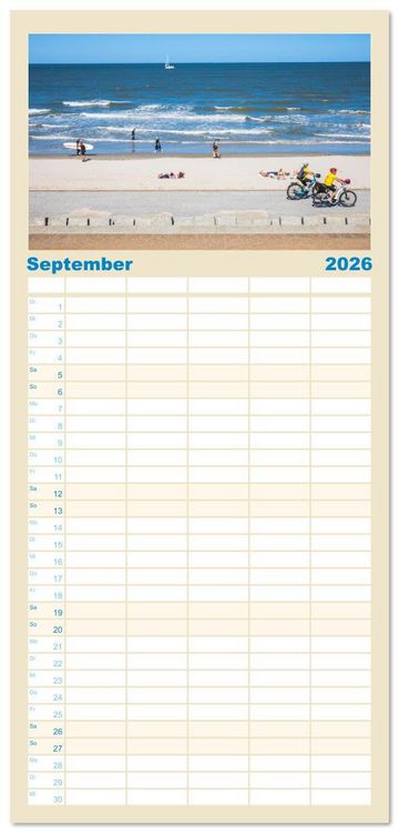 Produktbild: Familienplaner 2026 - Norderney Sehnsuchtskalender mit 5 Spalten (Wandkalender, 21 x 45 cm) CALVENDO