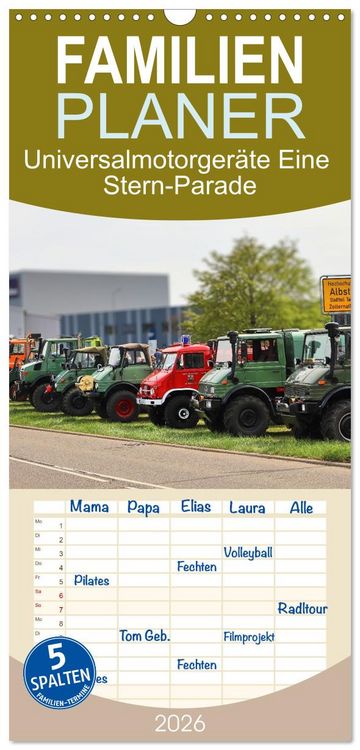 Produktbild: Familienplaner 2026 - Universalmotorger&auml;te Eine Stern-Parade mit 5 Spalten (Wandkalender, 21 x 45 cm) CALVENDO