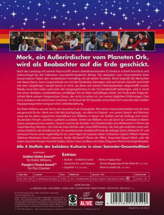 Produktbild: Mork vom Ork - Gesamtedition: Alle 4 Staffeln (Folgen 1-95) (Fernsehjuwelen) [14 DVDs]