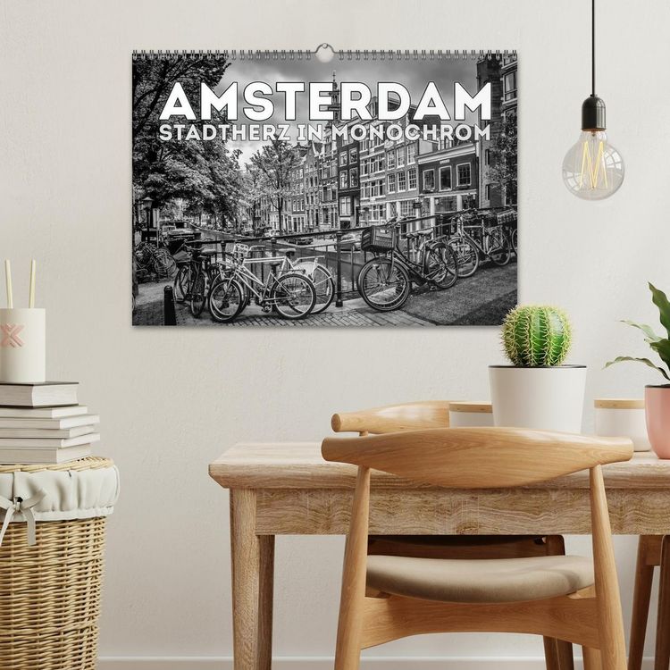 Produktbild: AMSTERDAM Stadtherz in Monochrom (Wandkalender 2026 DIN A3 quer), CALVENDO Monatskalender