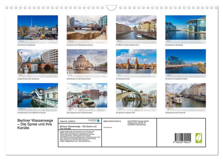 Produktbild: Berliner Wasserwege &ndash; Die Spree und ihre Kan&auml;le (Wandkalender 2027 DIN A3 quer), CALVENDO Monatskalender