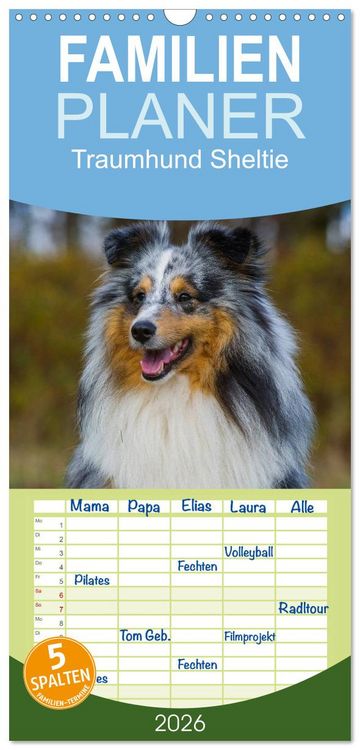 Produktbild: Familienplaner 2026 - Traumhund Sheltie mit 5 Spalten (Wandkalender, 21 x 45 cm) CALVENDO