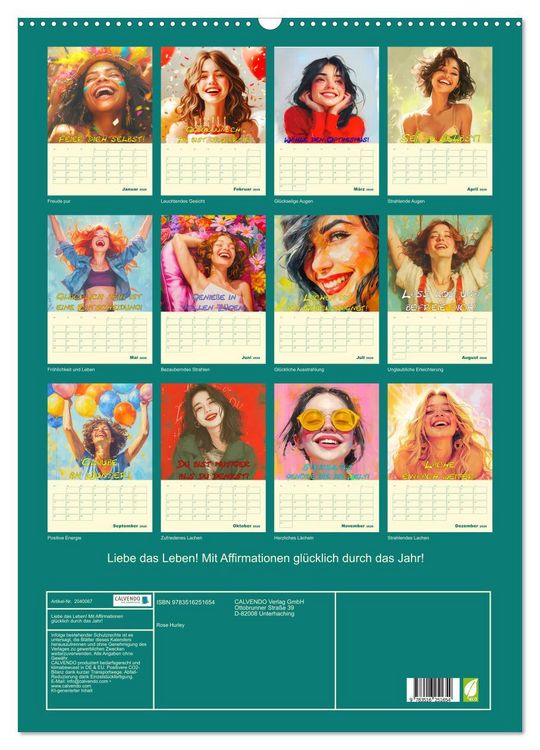Produktbild: Liebe das Leben! Mit Affirmationen gl&uuml;cklich durch das Jahr! (Wandkalender 2026 DIN A2 hoch), CALVENDO Monatskalender