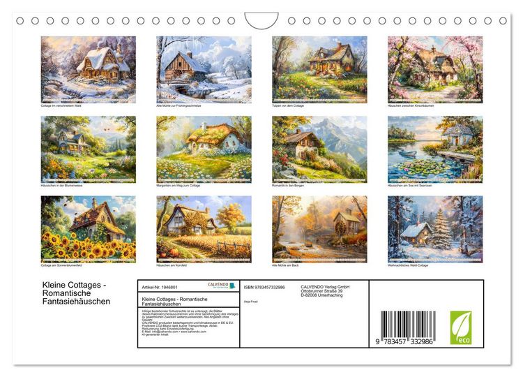 Produktbild: Kleine Cottages - Romantische Fantasieh&auml;uschen (Wandkalender 2026 DIN A4 quer), CALVENDO Monatskalender