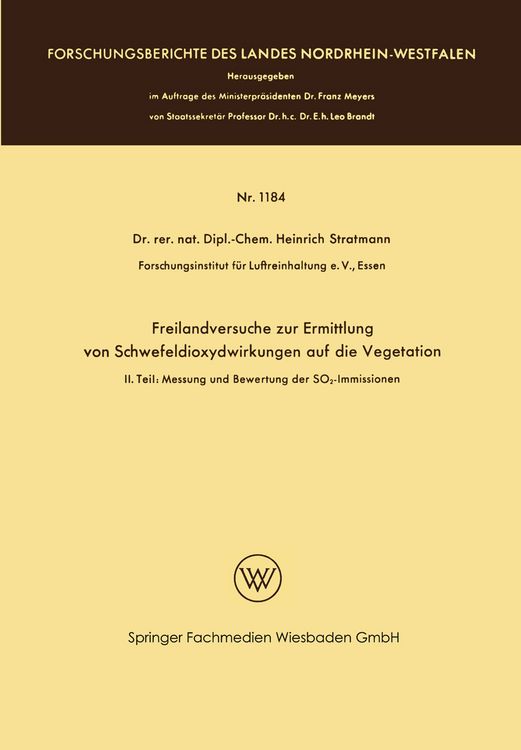 Produktbild: Freilandversuche zur Ermittlung von Schwefeldioxydwirkungen auf die Vegetation