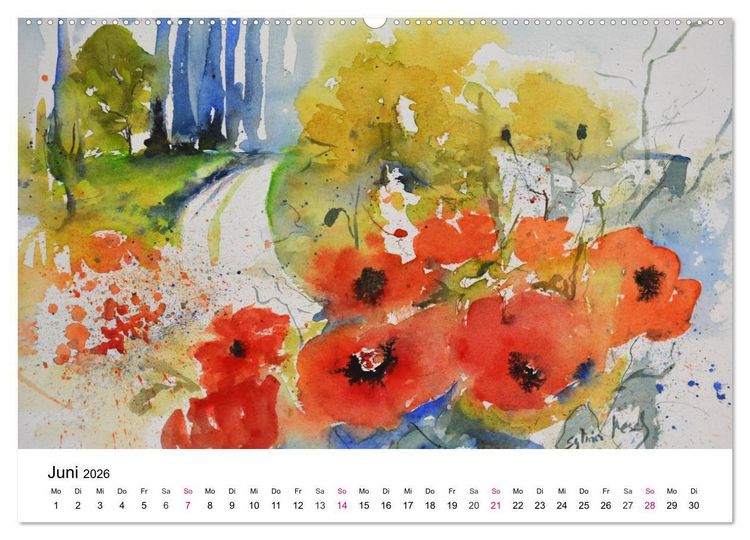 Produktbild: Mit Aquarellen durch das Jahr (Wandkalender 2026 DIN A2 quer), CALVENDO Monatskalender