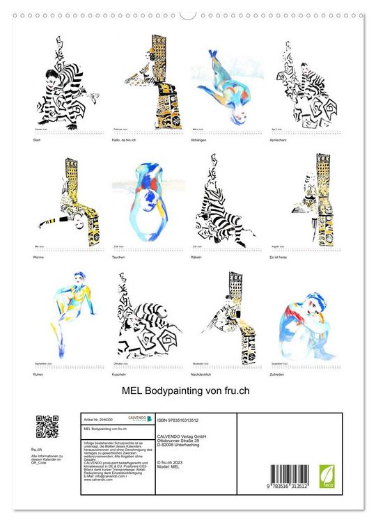 Produktbild: MEL Bodypainting von fru.ch (hochwertiger Premium Wandkalender 2026 DIN A2 hoch), Kunstdruck in Hochglanz