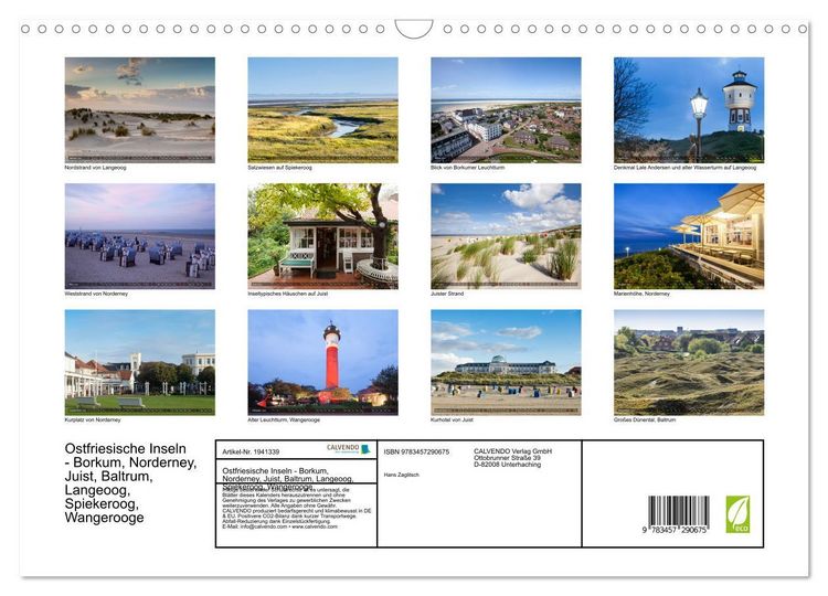 Produktbild: Ostfriesische Inseln - Borkum, Norderney, Juist, Baltrum, Langeoog, Spiekeroog, Wangerooge (Wandkalender 2026 DIN A3 quer), CALVENDO Monatskalender