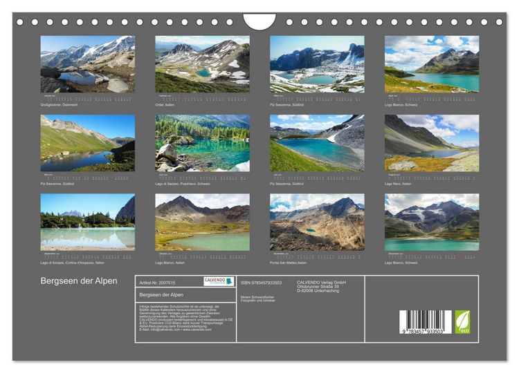 Produktbild: Bergseen der Alpen (Wandkalender 2026 DIN A4 quer), CALVENDO Monatskalender