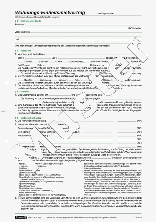 Produktbild: Brunnen Mietvertrag Einheitsmietvertrag