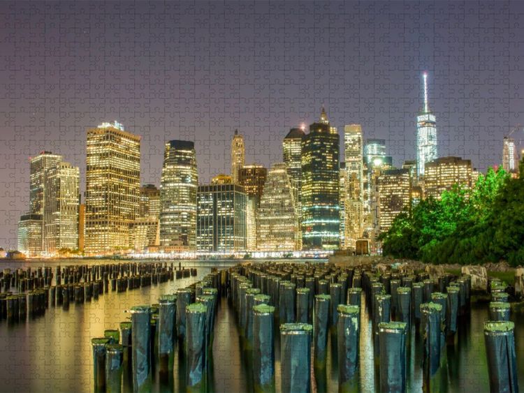 Produktbild: CALVENDO Puzzle Nachtaufnahme von Manhattan Skyline | 1000 Teile Lege-Gr&ouml;&szlig;e 64x48cm Foto-Puzzle f&uuml;r gl&uuml;ckliche Stunden