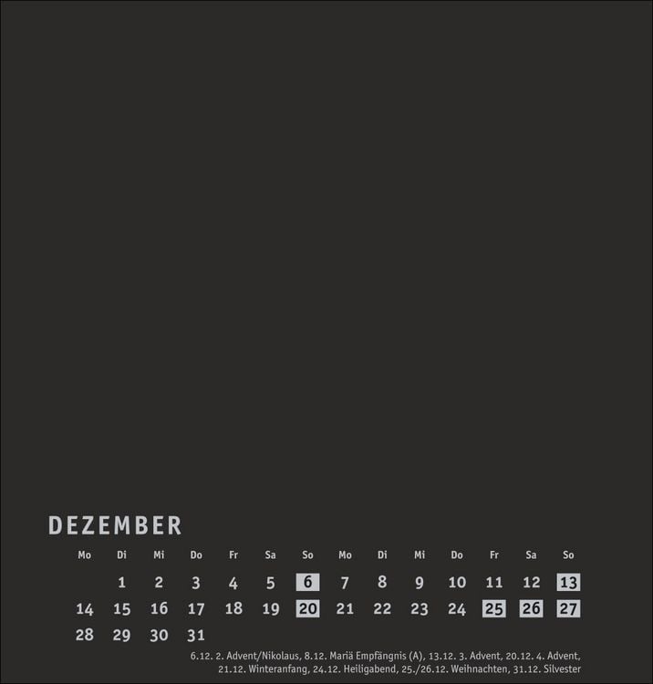 Produktbild: Premium-Bastelkalender schwarz mittel 2026
