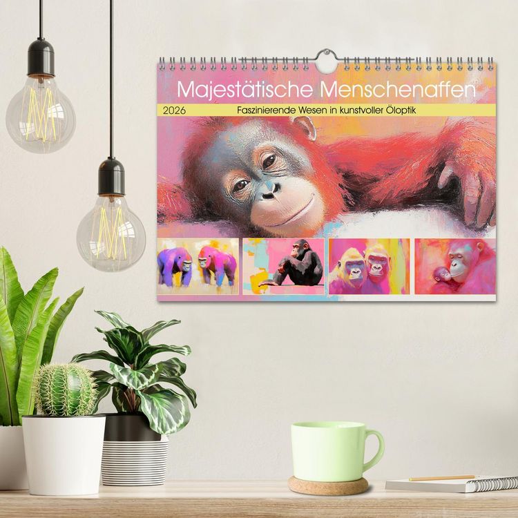 Produktbild: Majest&auml;tische Menschenaffen. Faszinierende Wesen in kunstvoller &Ouml;loptik (Wandkalender 2026 DIN A4 quer), CALVENDO Monatskalender