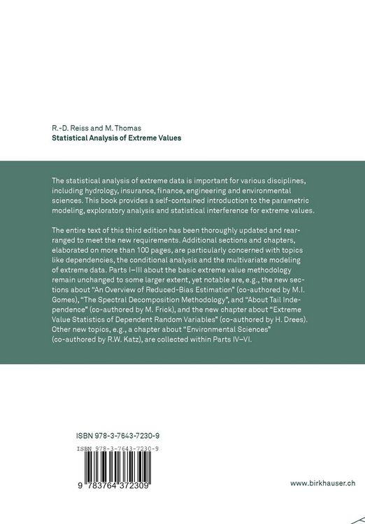 Produktbild: Statistical Analysis of Extreme Values