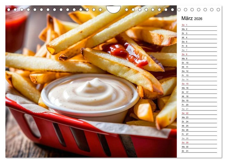 Produktbild: Pommes Rot-Wei&szlig; - Fastfood-Humor mit knusprigen Fritten, Ketchup und Mayo (Wandkalender 2026 DIN A4 quer), CALVENDO Monatskalender