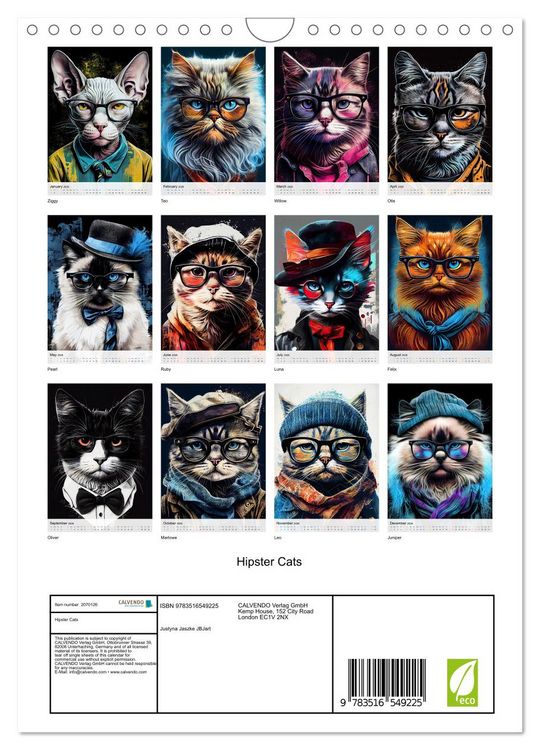 Produktbild: Hipster Cats (Wall Calendar 2026 DIN A4 portrait), CALVENDO 12 Month Wall Calendar