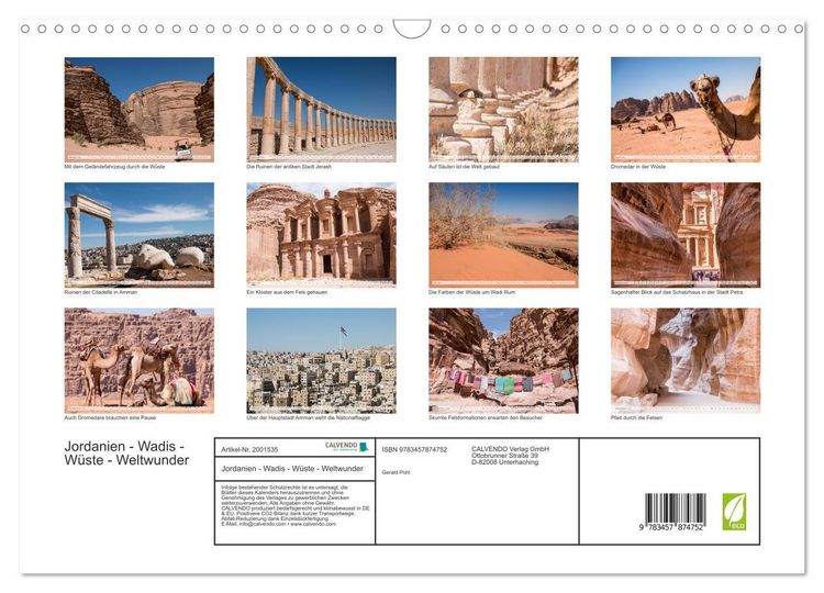 Produktbild: Jordanien - Wadis - W&uuml;ste - Weltwunder (Wandkalender 2026 DIN A3 quer), CALVENDO Monatskalender