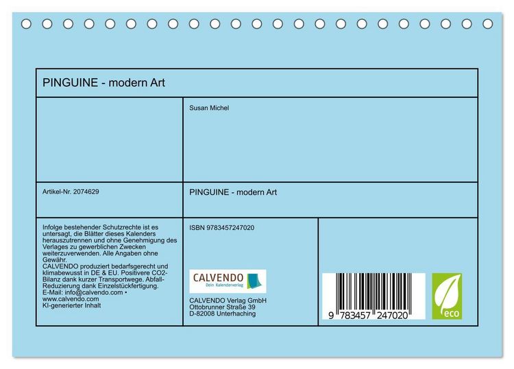 Produktbild: PINGUINE - modern Art (Tischkalender 2026 DIN A5 quer), CALVENDO Monatskalender
