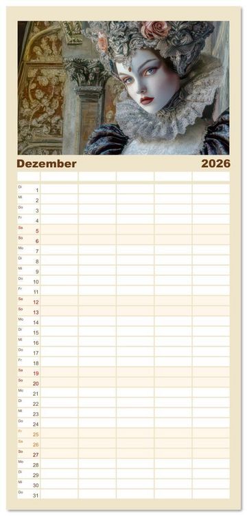 Produktbild: Familienplaner 2026 - Venezianischer Stil - In dezenten Farbt&ouml;nen mit 5 Spalten (Wandkalender, 21 x 45 cm) CALVENDO