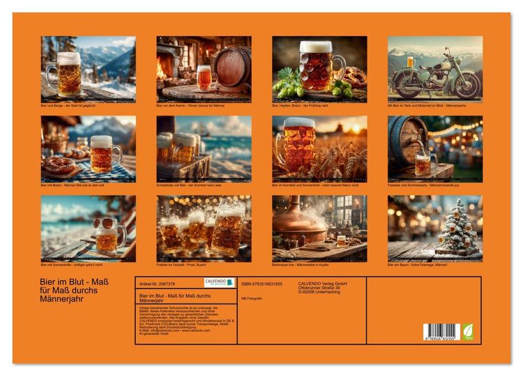 Produktbild: Bier im Blut - Ma&szlig; f&uuml;r Ma&szlig; durchs M&auml;nnerjahr (Wandkalender 2026 DIN A2 quer), CALVENDO Monatskalender