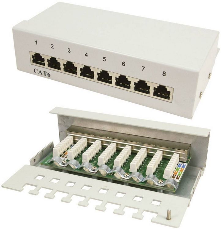 Produktbild von Renkforce 8-Port Netzwerk-Patchbox CAT 6 – 1 HE, Wandmontage, LSA-Leisten, Inkl. Kabelbinder, Für 1.000 MBit/s