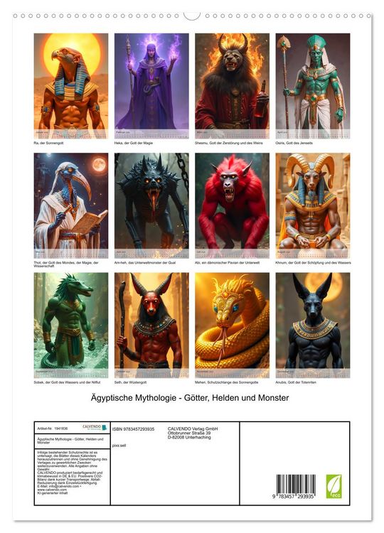 Produktbild: &Auml;gyptische Mythologie - G&ouml;tter, Helden und Monster (hochwertiger Premium Wandkalender 2026 DIN A2 hoch), Kunstdruck in Hochglanz