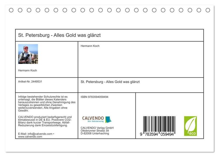 Produktbild: St. Petersburg - Alles Gold was gl&auml;nzt (Tischkalender 2027 DIN A5 quer), CALVENDO Monatskalender