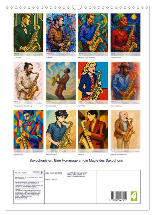 Produktbild: Saxophonisten. Eine Hommage an die Magie des Saxophons (Wandkalender 2026 DIN A3 hoch), CALVENDO Monatskalender